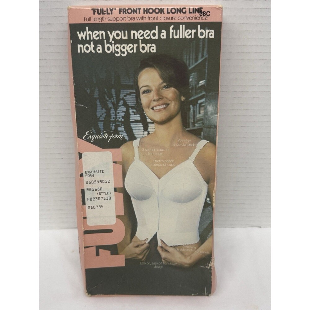 Vintage Exquisite Form Fully Women’s Bra 38C White, P7530 Front Hook Long Line